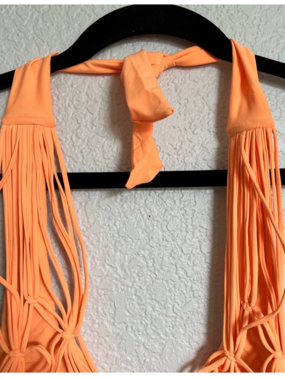 PQ Swim Brynn Halter Bikini Top Orange Macramé Strappy Tie Back - Picture 7 of 13